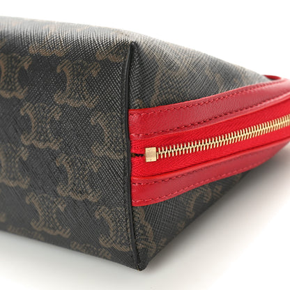 Celine Lambskin Triomphe Canvas Clutch With Chain Red 9 of 10
