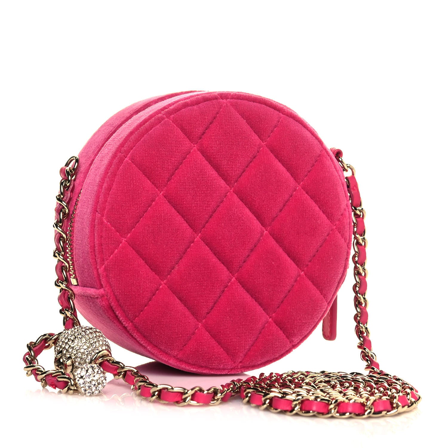 Chanel Velvet Round Quilted Pearl Crush Clutch With Chain Pink 3 of 13