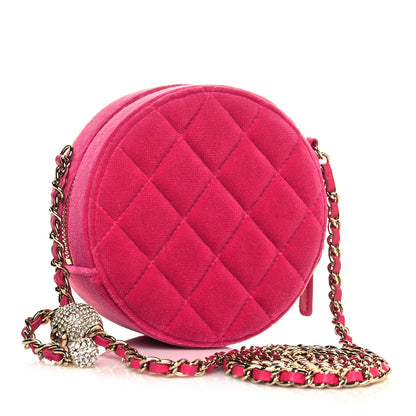 Chanel Velvet Round Quilted Pearl Crush Clutch With Chain Pink 3 of 13
