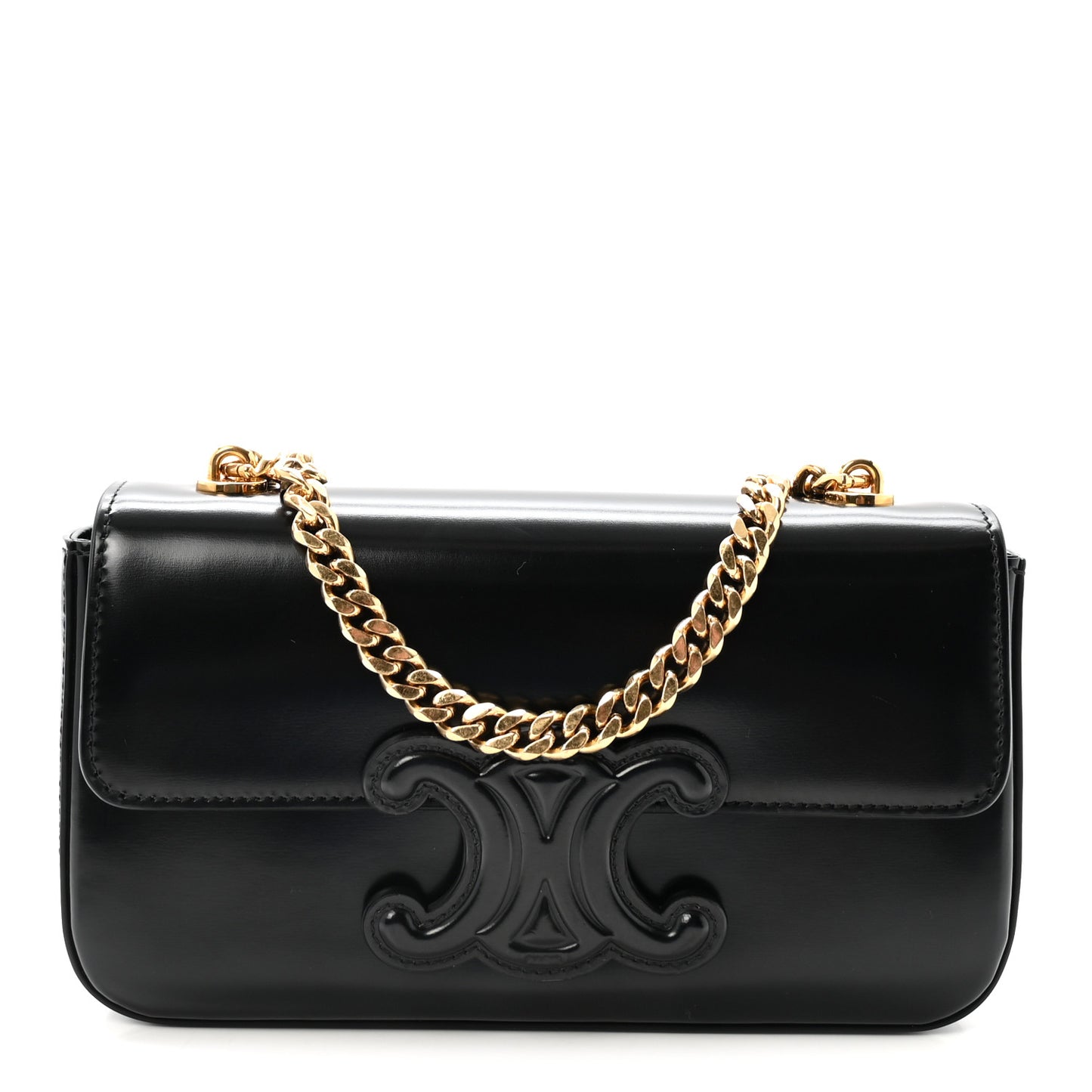 Shiny Calfskin Cuir Triomphe Chain Shoulder Bag Black
