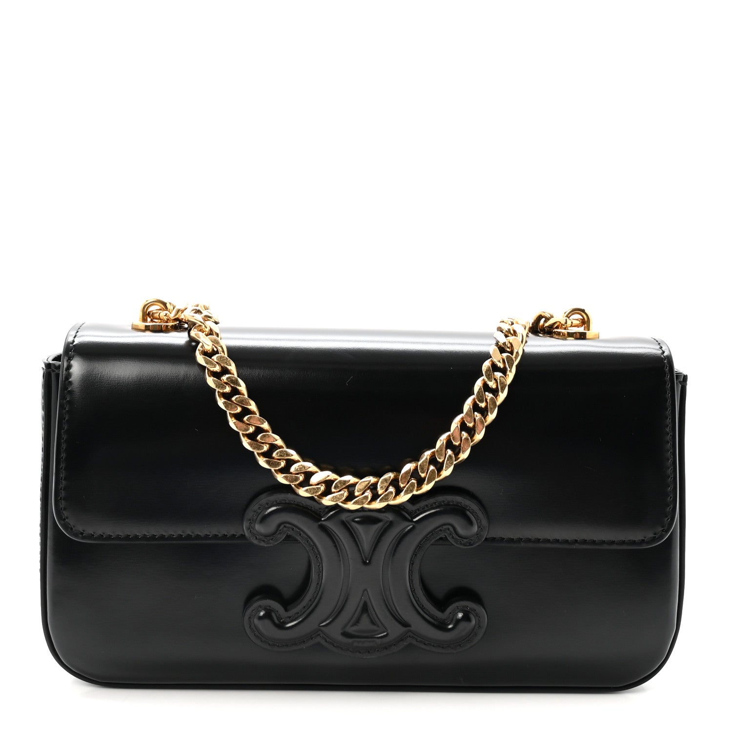 Celine Shiny Calfskin Cuir Triomphe Chain Shoulder Bag Black 1 of 10