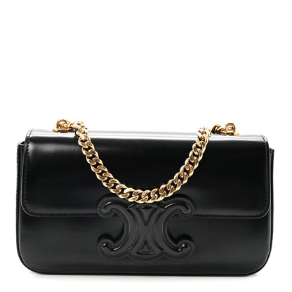 Celine Shiny Calfskin Cuir Triomphe Chain Shoulder Bag Black 1 of 10