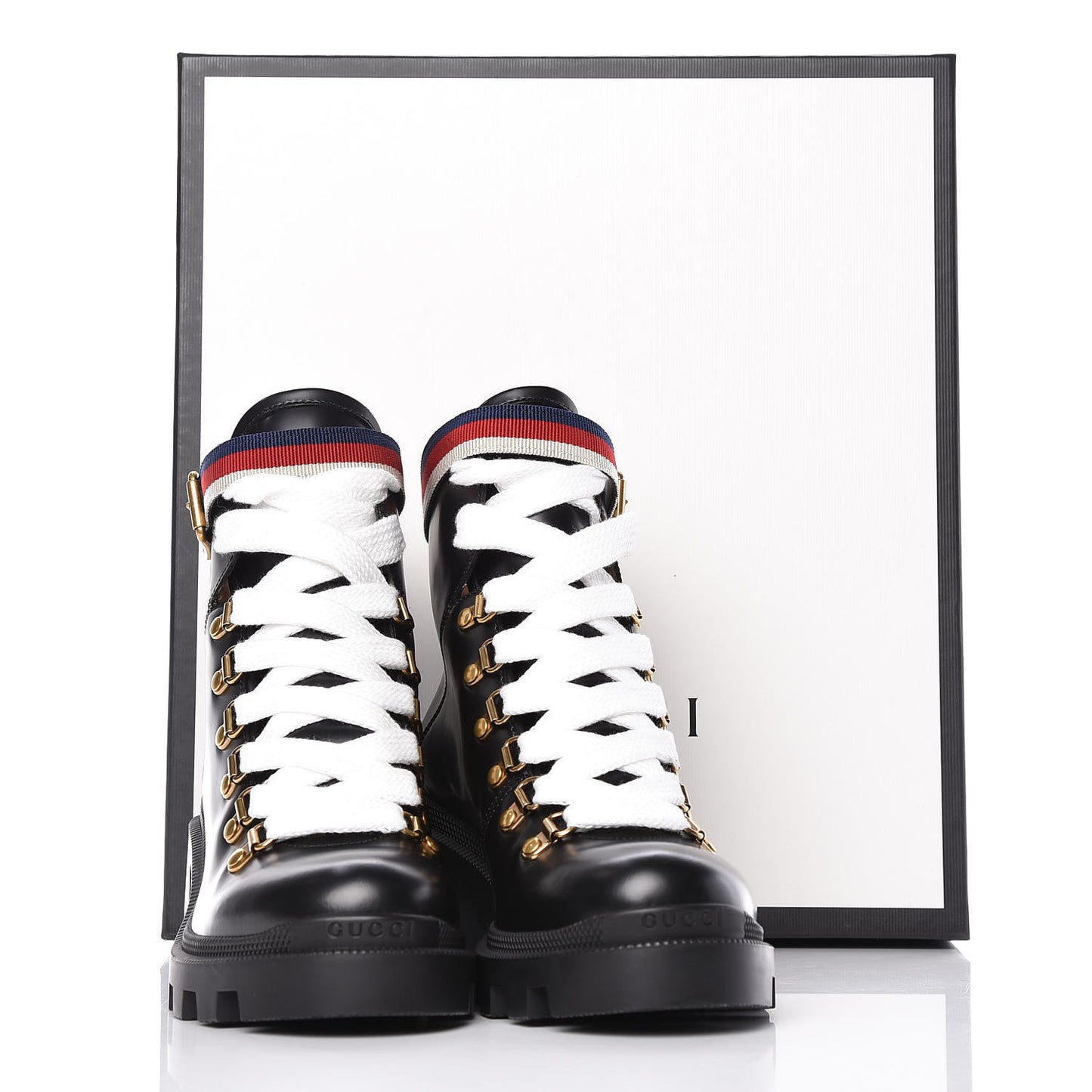 Calfskin Sylvie Web Lace Up Combat Boots 36.5 Black