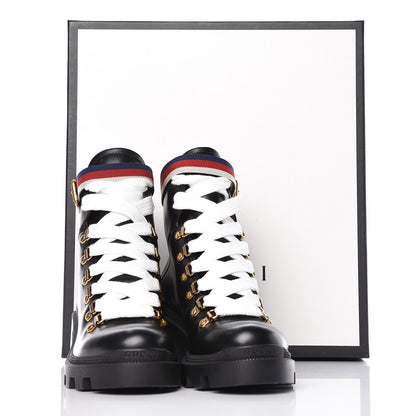 Gucci Calfskin Sylvie Web Lace Up Combat Boots 36.5 Black 9 of 9
