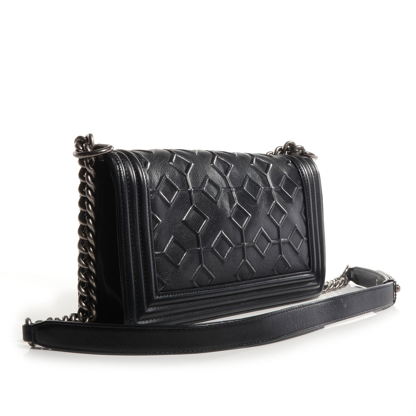 Calfskin Crystal Embossed Medium Boy Flap Black