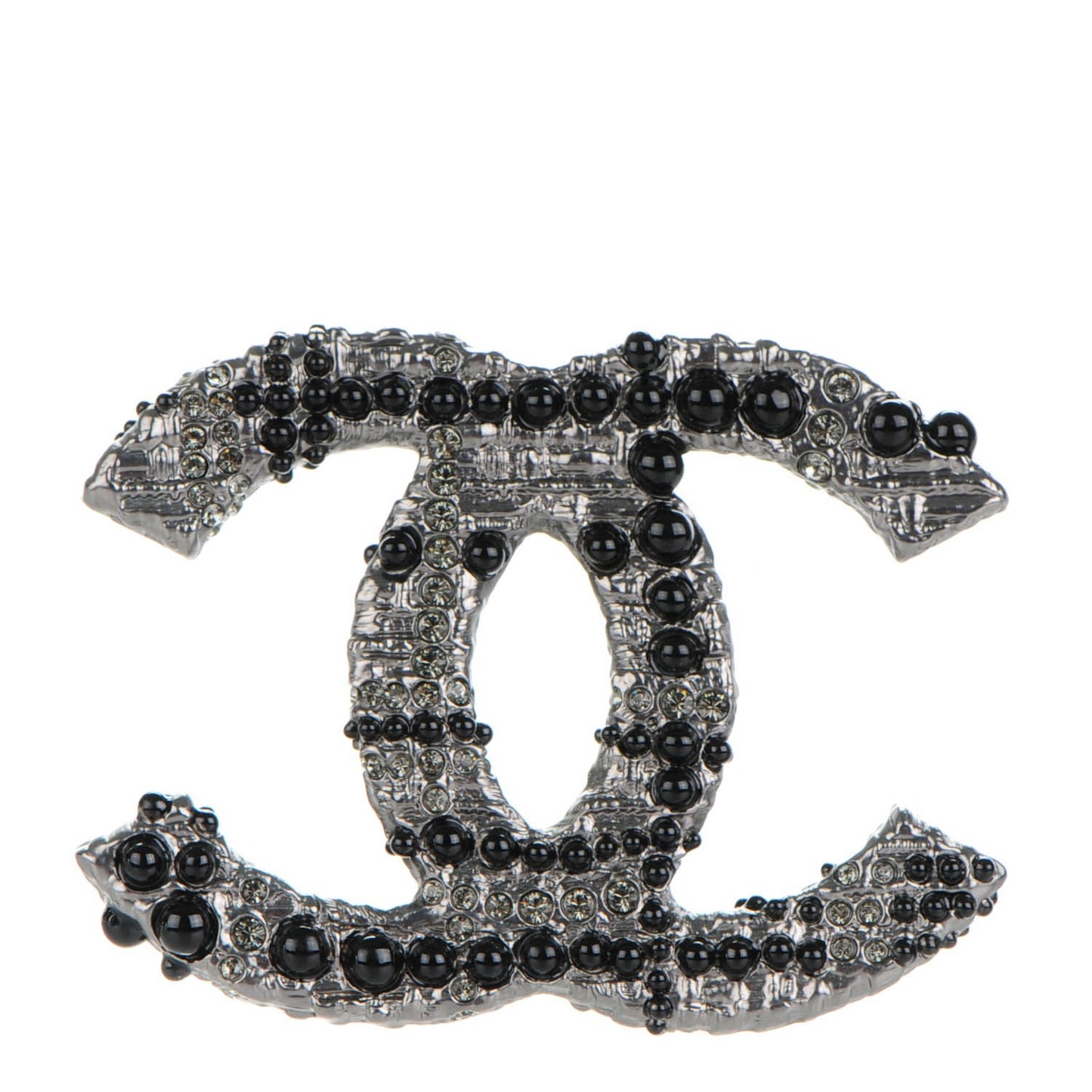 Crystal Bead Large CC Brooch Black