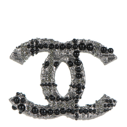 Chanel Crystal Bead Large CC Brooch Black 1 of 5