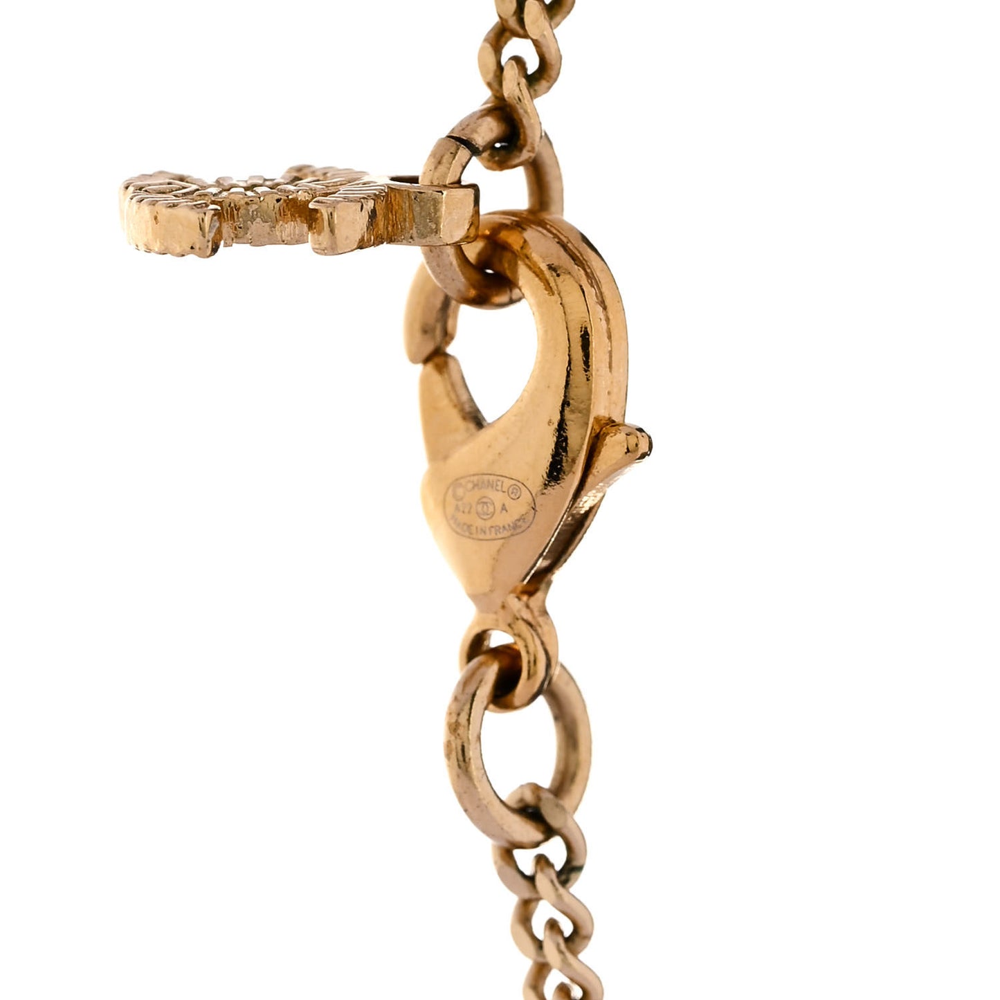 Metal Lambskin Chain CC Bow Necklace Black Gold