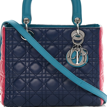 Christian Dior Lambskin Cannage Medium Tri-Color Lady Dior Sapphire Fuchsia Turquoise 8 of 14