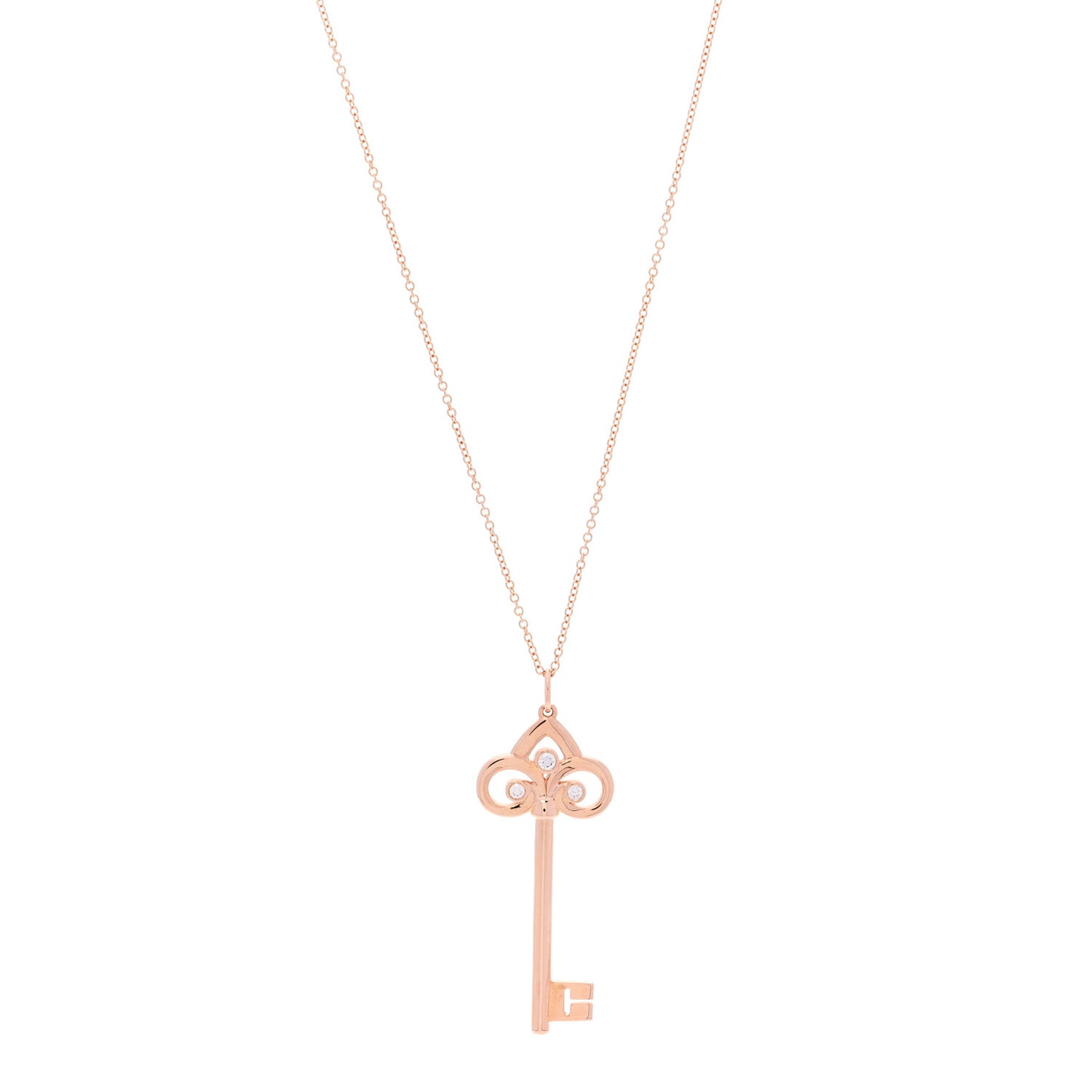 18K Rose Gold Diamond Fleur De Lis Key Pendant Necklace