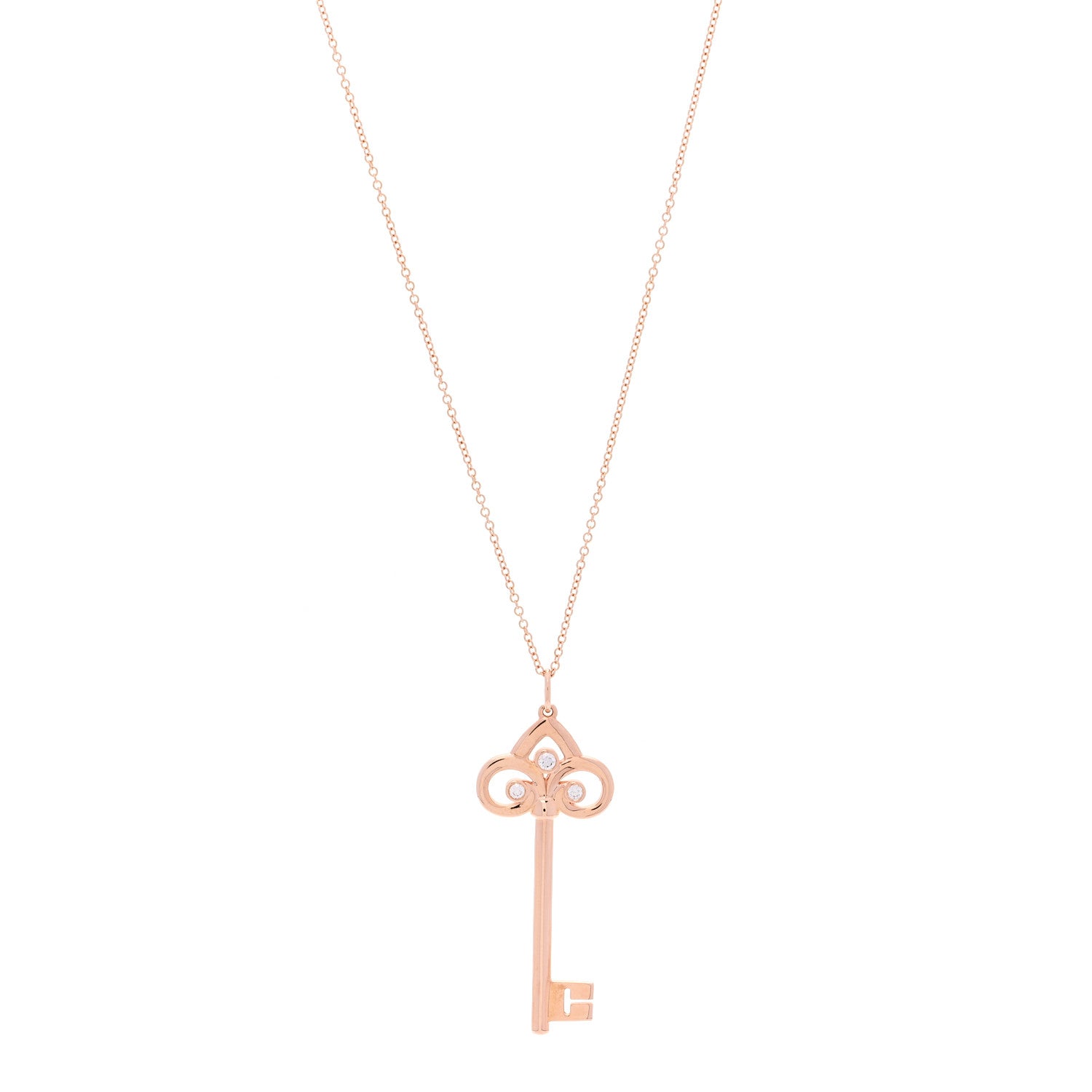 Tiffany 18K Rose Gold Diamond Fleur De Lis Key Pendant Necklace 1 of 7