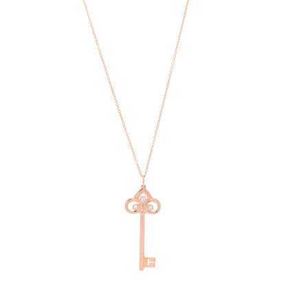 Tiffany 18K Rose Gold Diamond Fleur De Lis Key Pendant Necklace 1 of 7