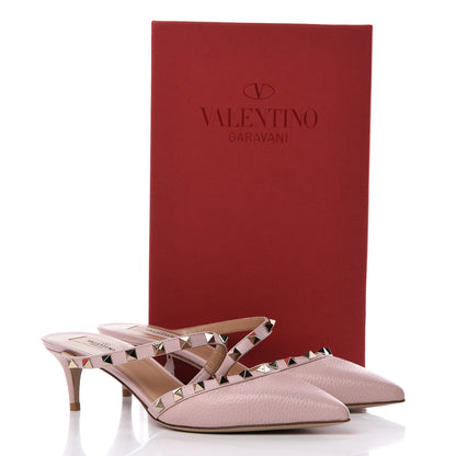 Valentino Garavani Pebbled Calfskin Rockstud Cross Strap 50mm Mules 39 Water Rose 10 of 10