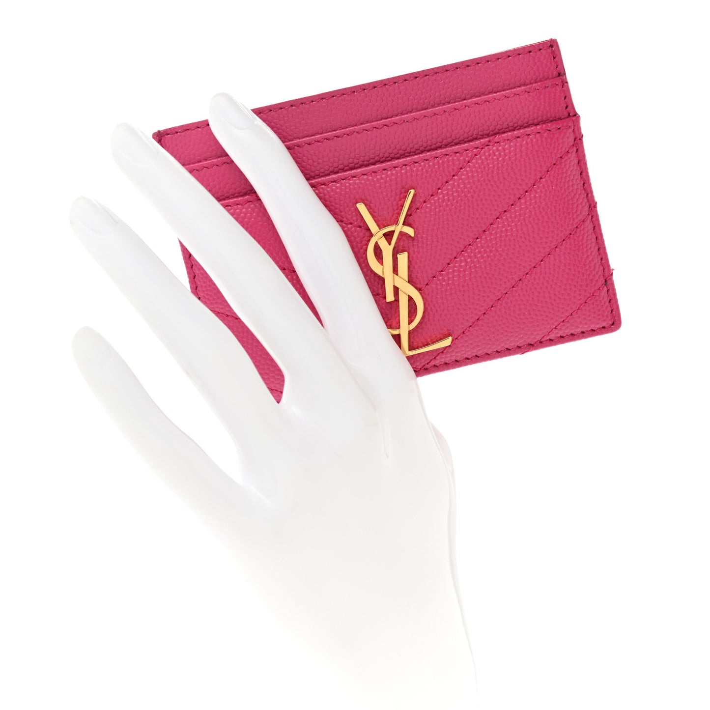 Grain De Poudre Matelasse Chevron Monogram Credit Card Case Fresh Fuxia