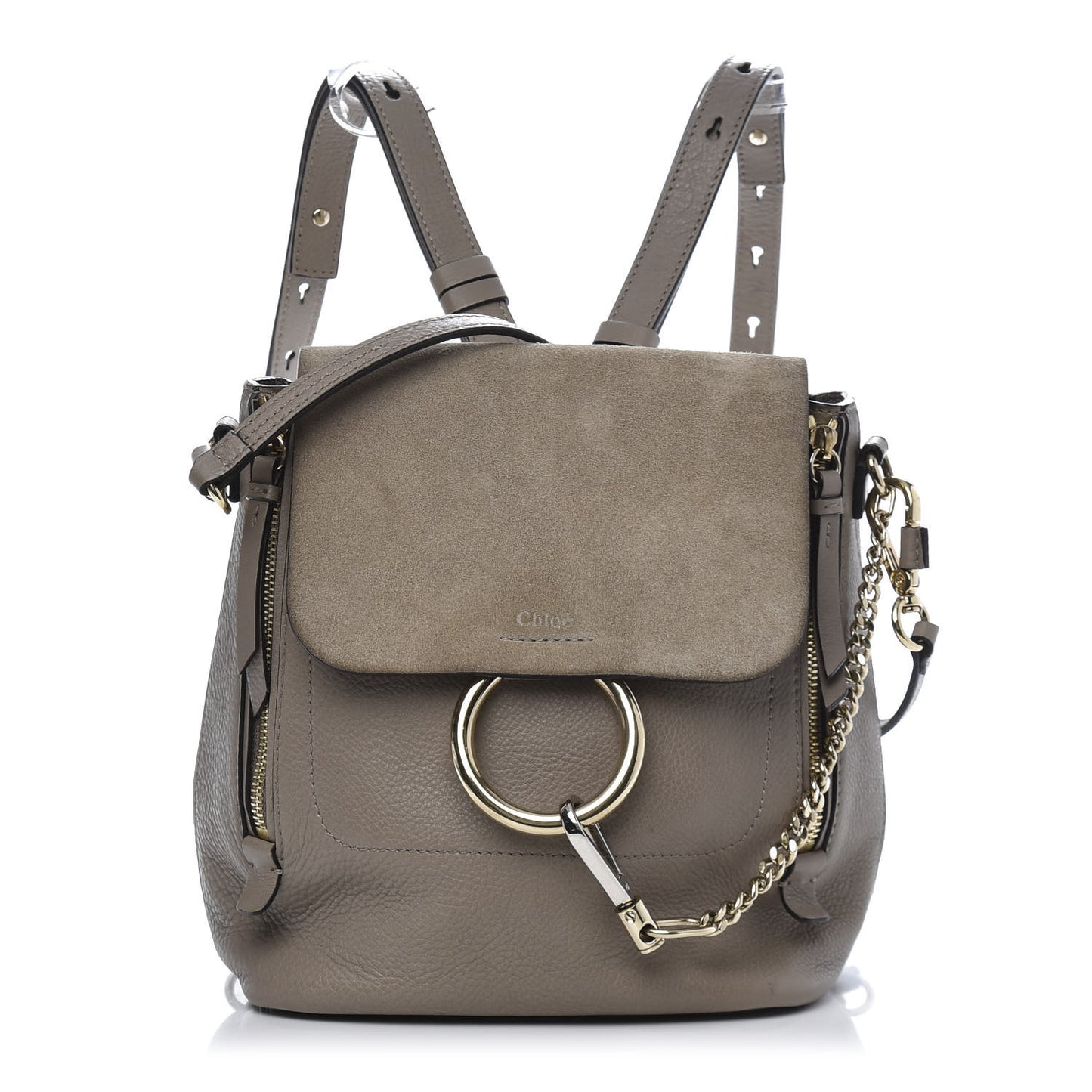 Suede Calfskin Small Faye Backpack Motty Grey