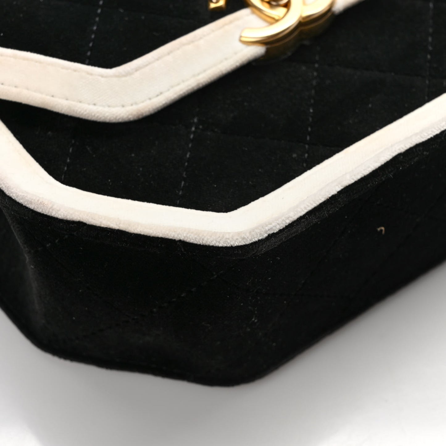 Velvet Quilted Mini Place Vendome Flap Black White