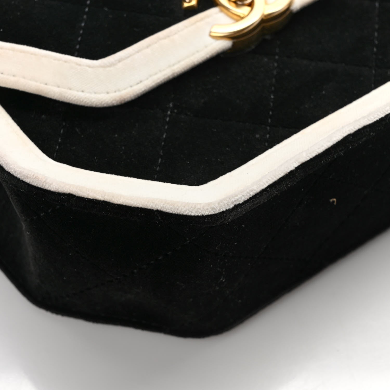 Chanel Velvet Quilted Mini Place Vendome Flap Black White 10 of 12