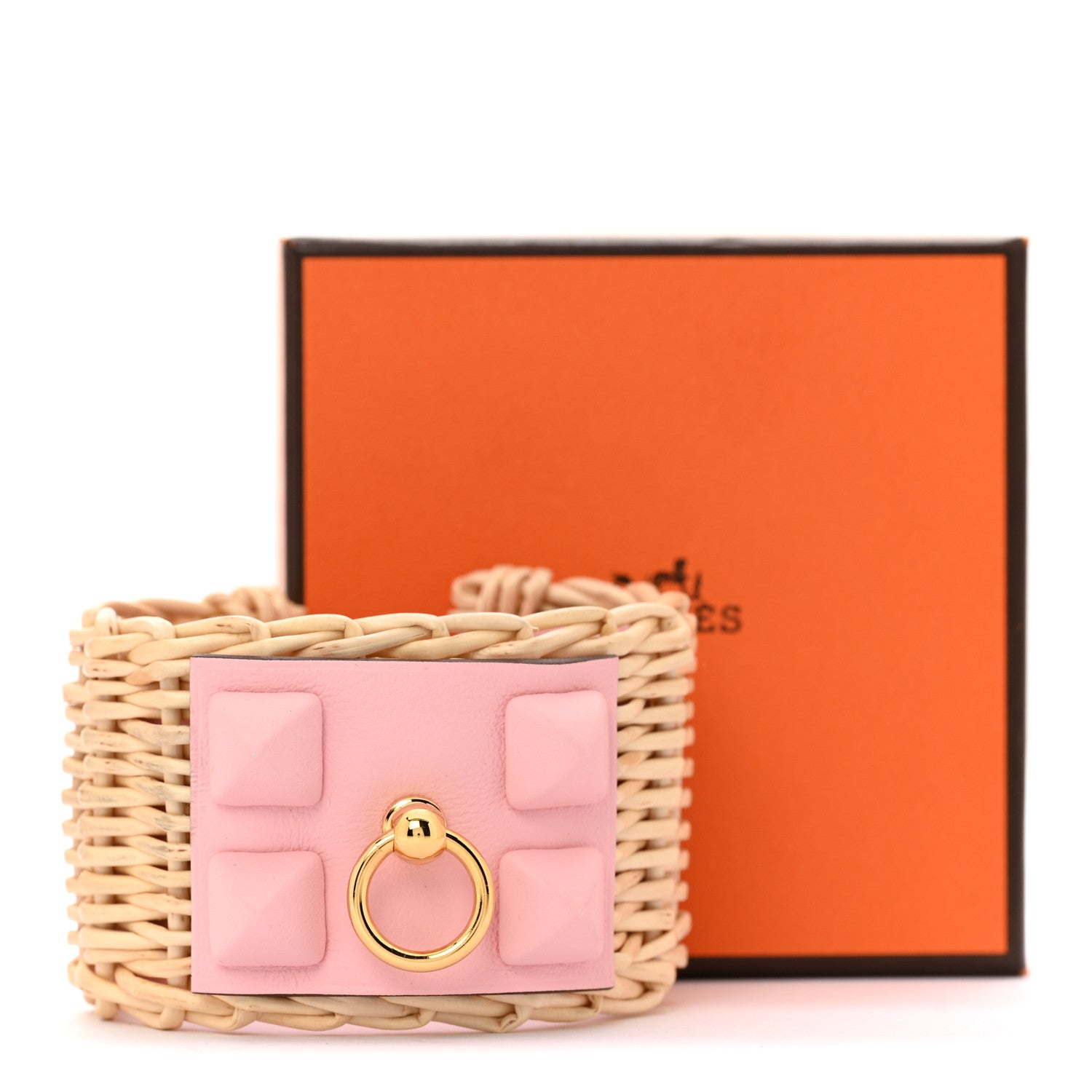 Hermes Wicker Swift Medor Picnic Cuff Bracelet T2 Rose Sakura