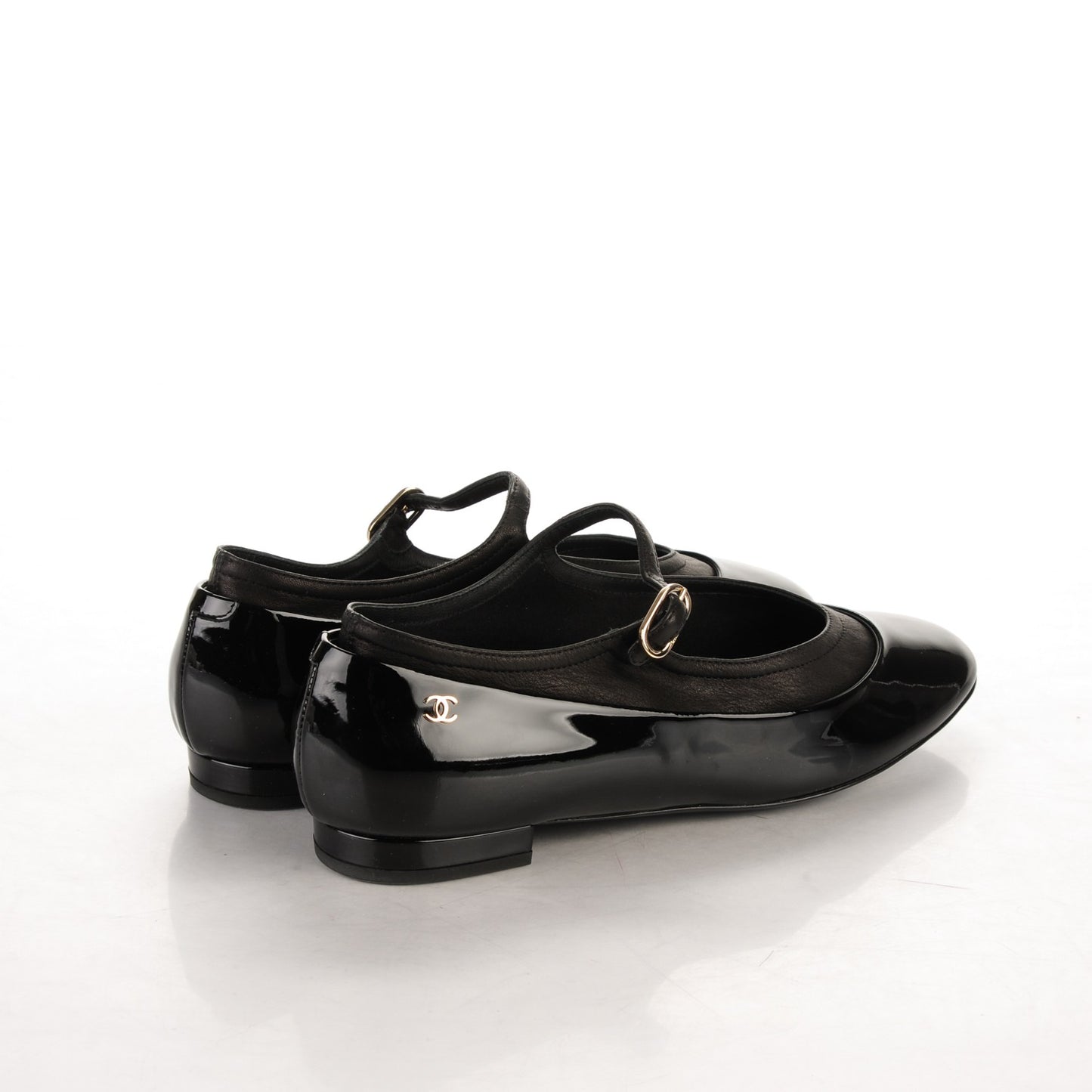 Patent Calfskin Mary Jane Ballerina Flats 38.5 Black