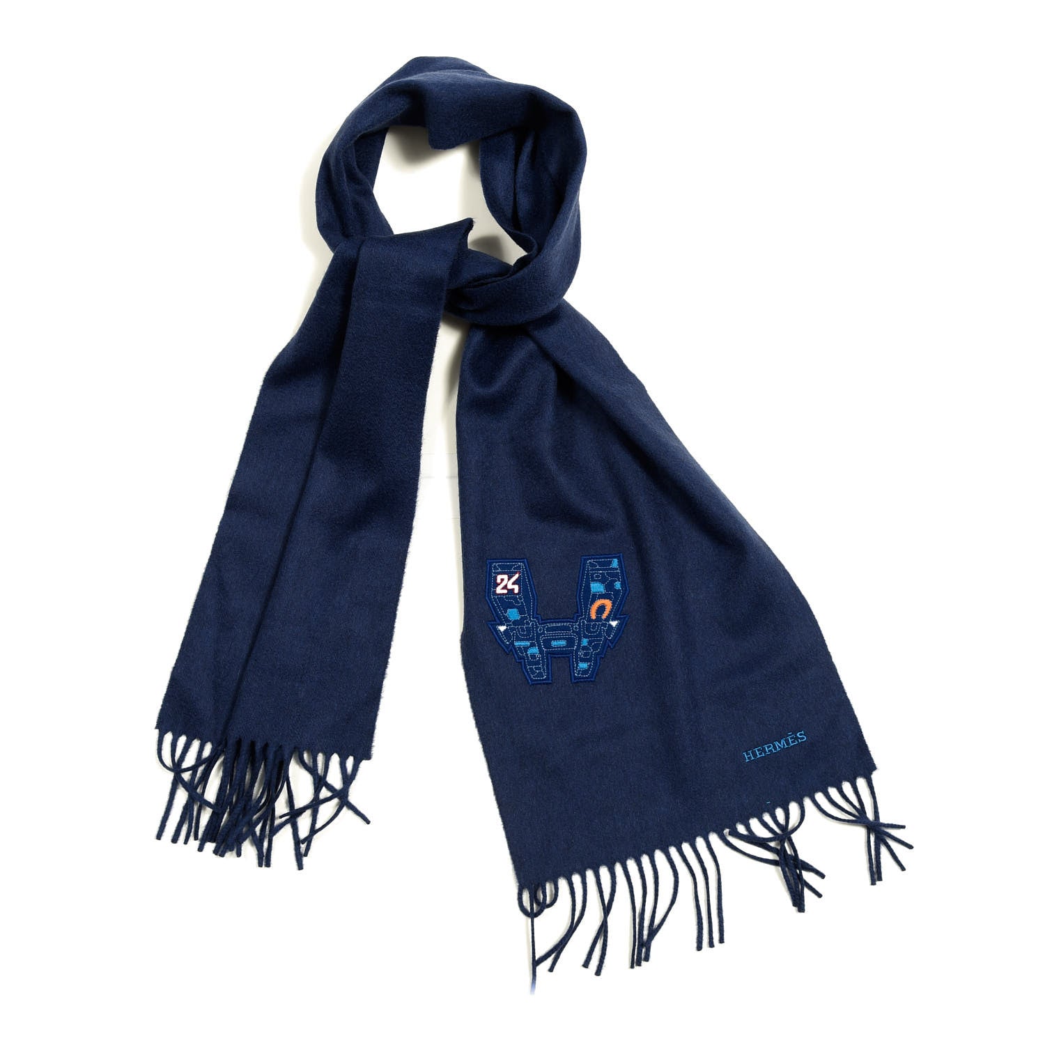 Hermes Cashmere Wool Space University Muffler Bleu Outremer 1 of 5