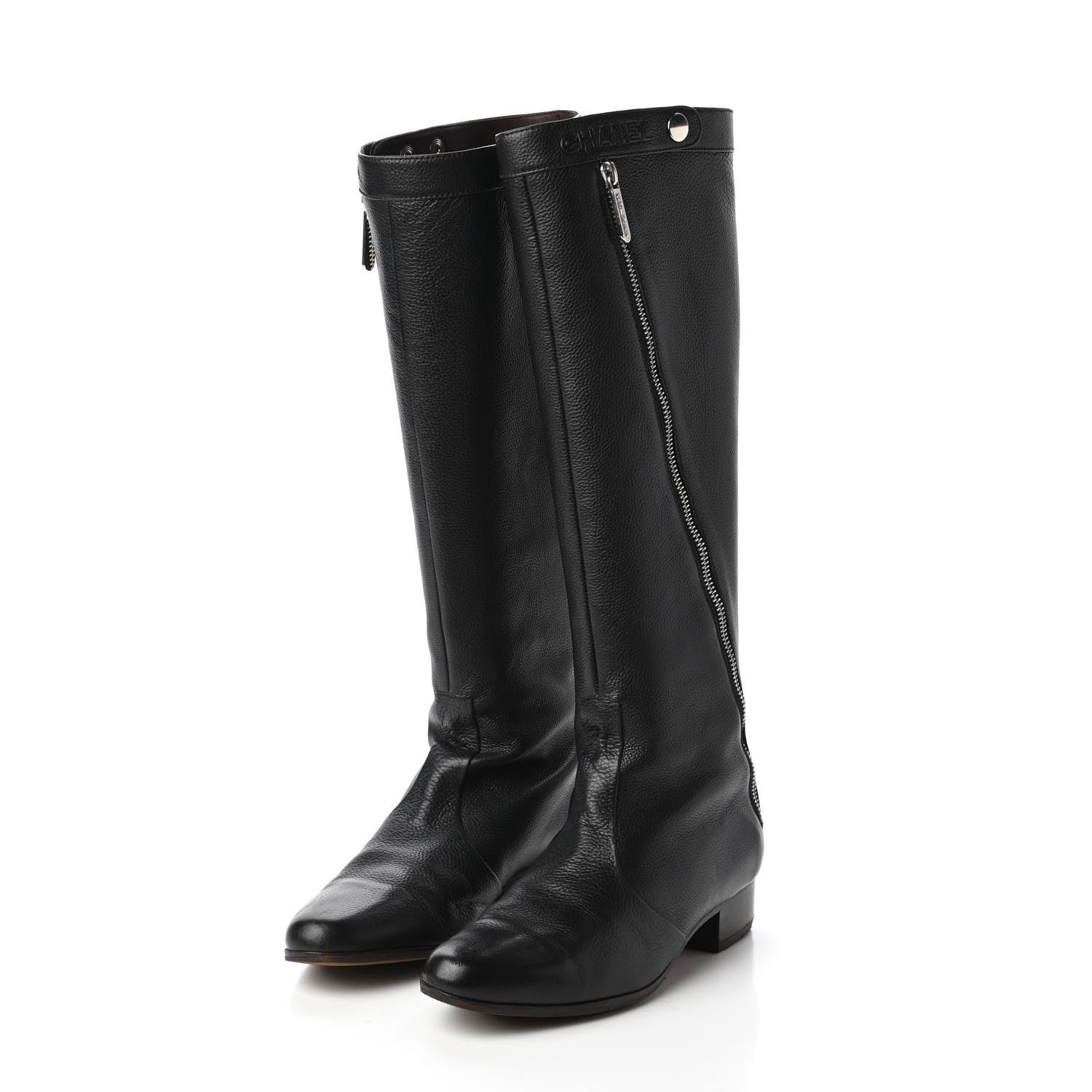 Chanel Grained Calfskin Zipper High Tall Boots 37.5 Black 3 of 8