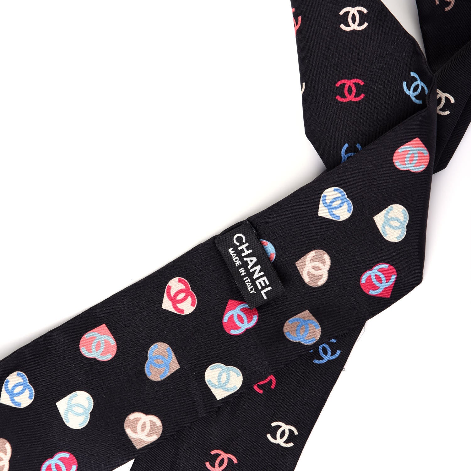 Chanel Silk Heart CC Slim Bandeau Scarf Black 4 of 5
