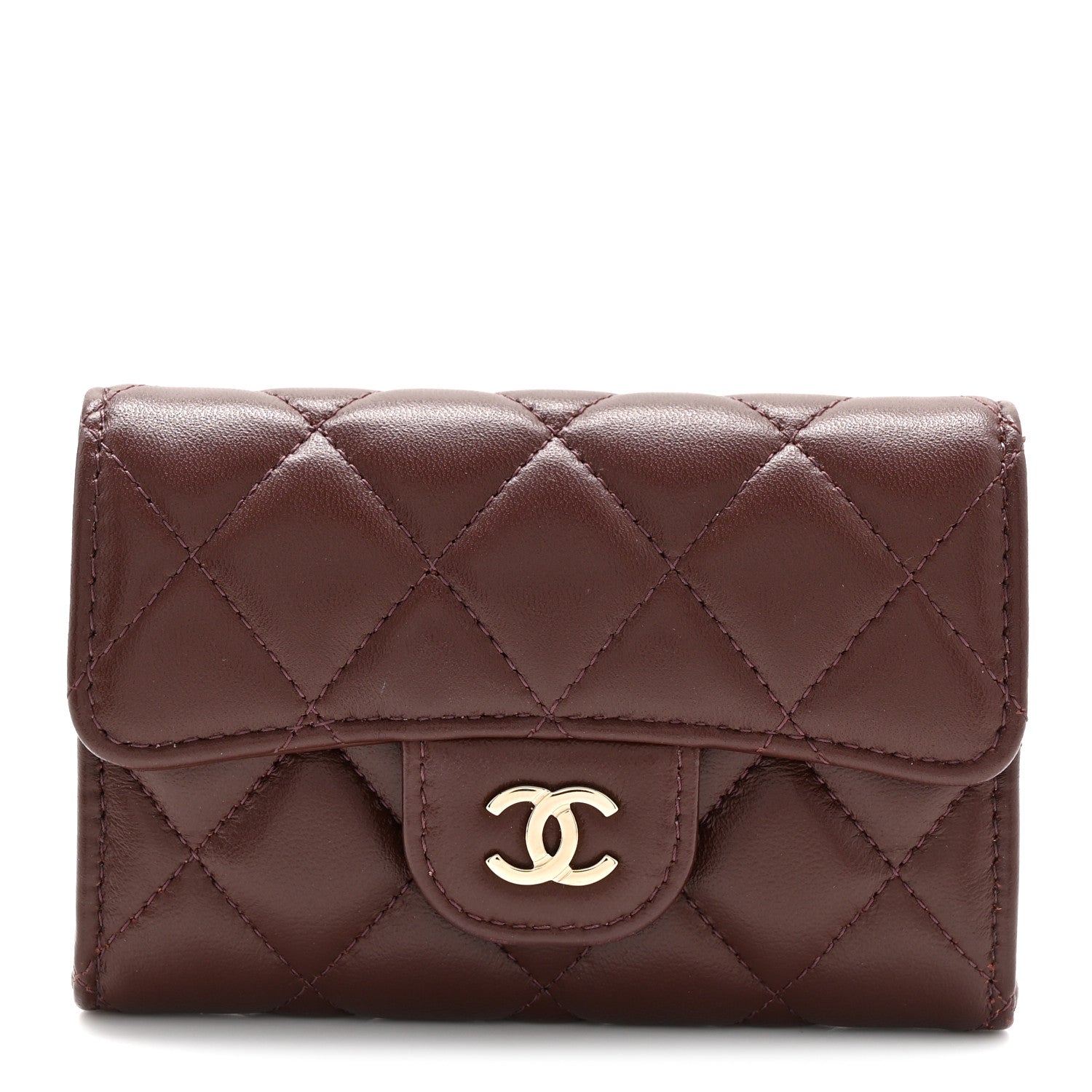 Chanel Lambskin Quilted Flap Card Holder Wallet Dark Brown 1 of 9