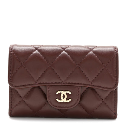 Chanel Lambskin Quilted Flap Card Holder Wallet Dark Brown 1 of 9