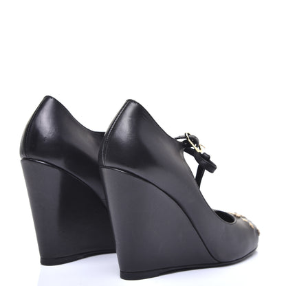 Chanel Lambskin Studded CC T-Strap Wedges 38 Black 3 of 12