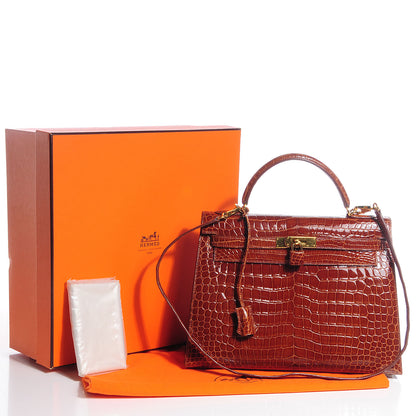 Hermes Shiny Porosus Crocodile Kelly Sellier 32 Miel 22 of 30