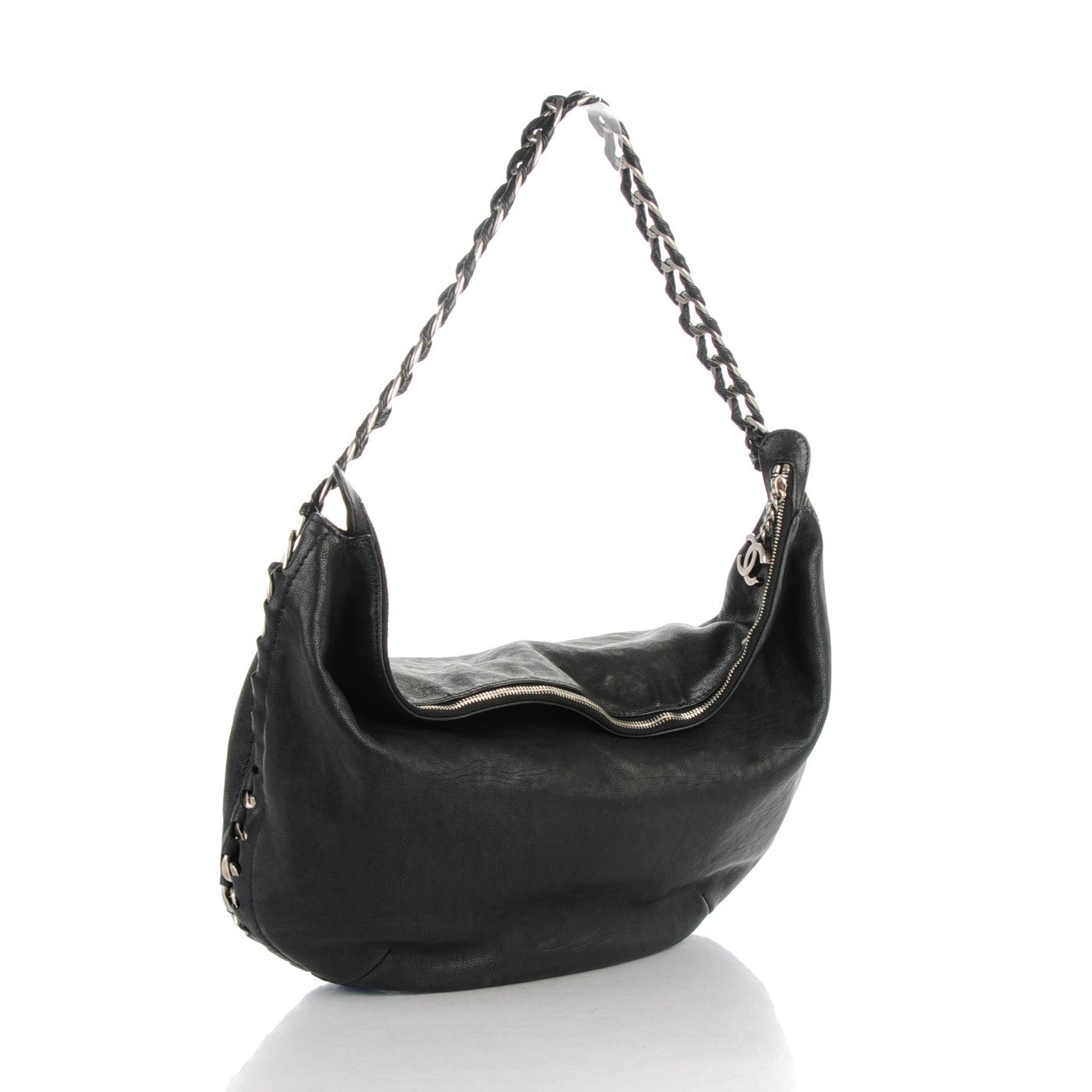 Calfskin Modern Chain Hobo Black