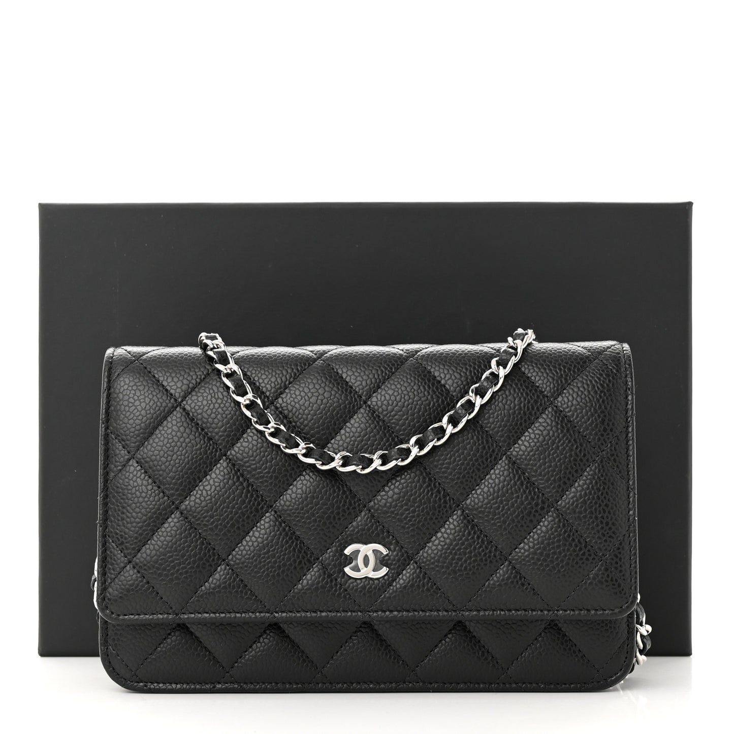 Caviar Quilted Wallet on Chain WOC Black