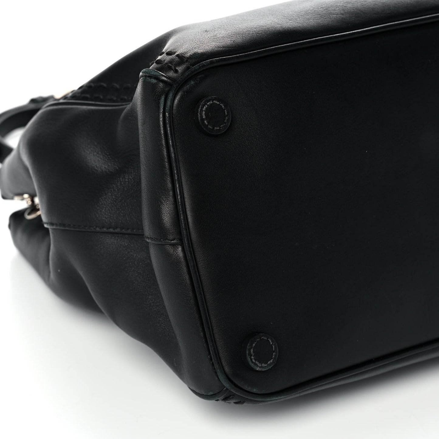 City Calf Hand Stitched Medium Galleria Double Zip Tote Black