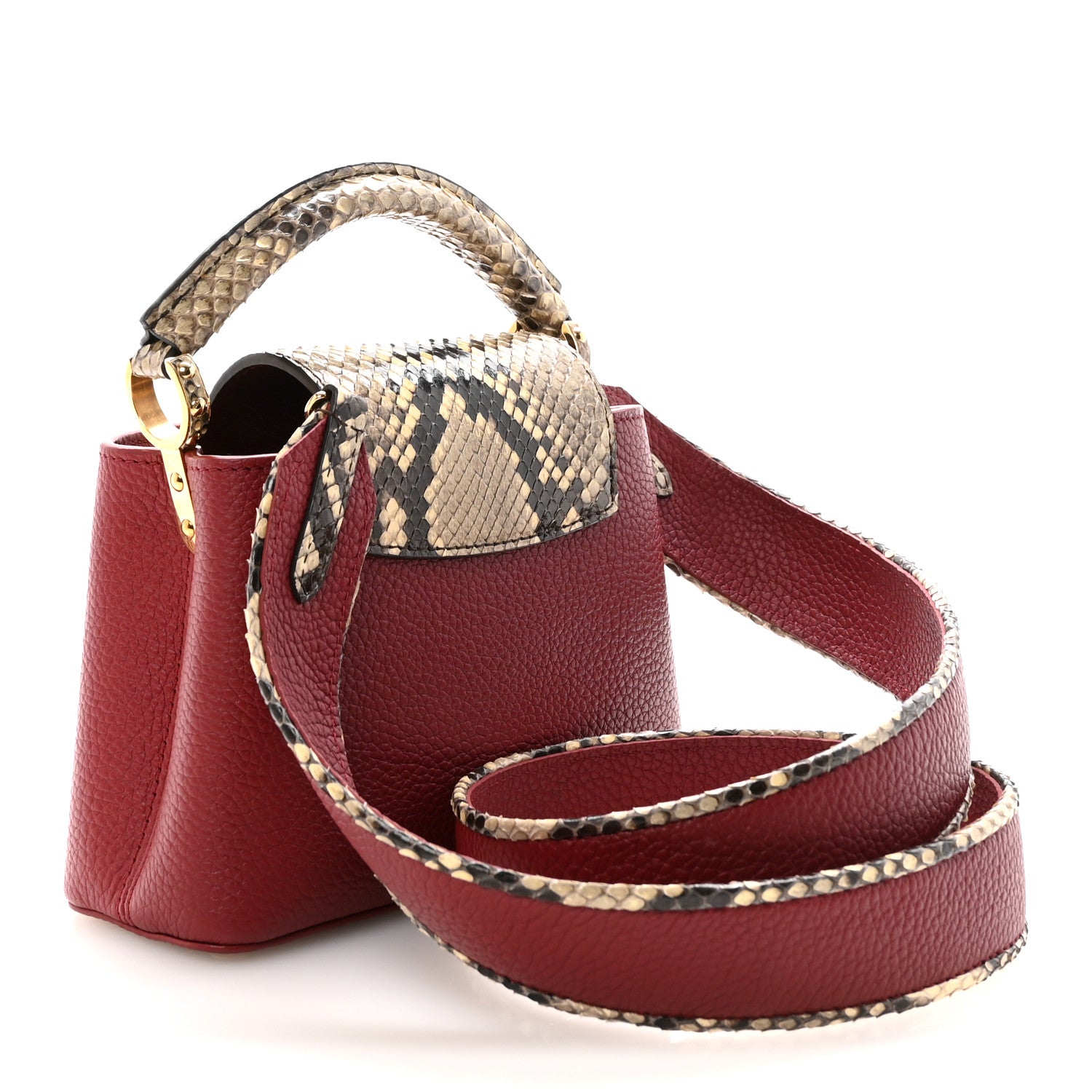 Louis Vuitton Taurillon Snakeskin Mini Capucines Burgundy 3 of 9