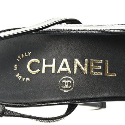 Chanel Goatskin Grosgrain Cap Toe CC Slingback Sandals 37 Black 7 of 9