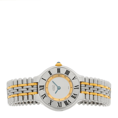 Cartier Stainless Steel 18K Yellow Gold 28mm Must De 21 Bullet Link Quartz Watch 2 of 4