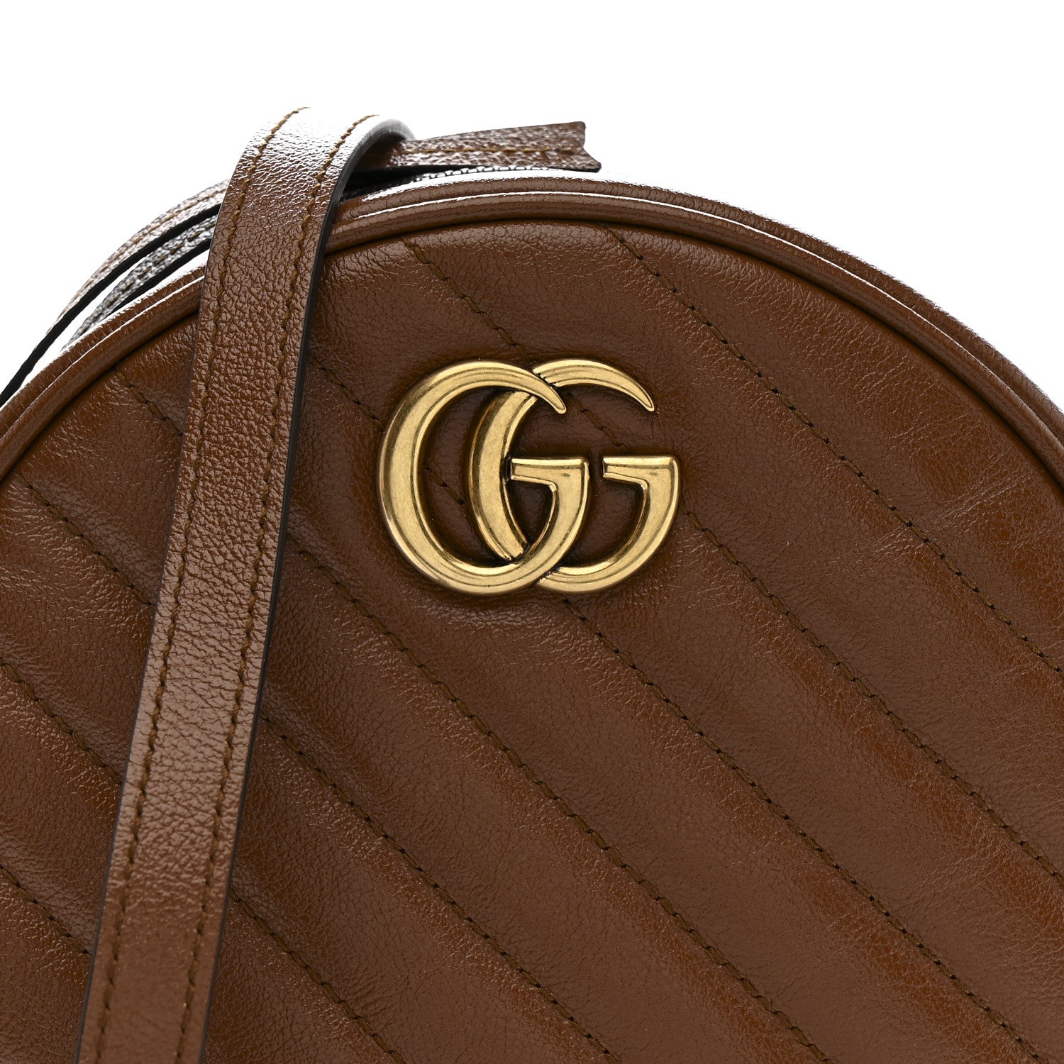 Gucci Azalea Calfskin Matelasse Diagonal Mini GG Marmont Round Shoulder Bag Cuir 8 of 11