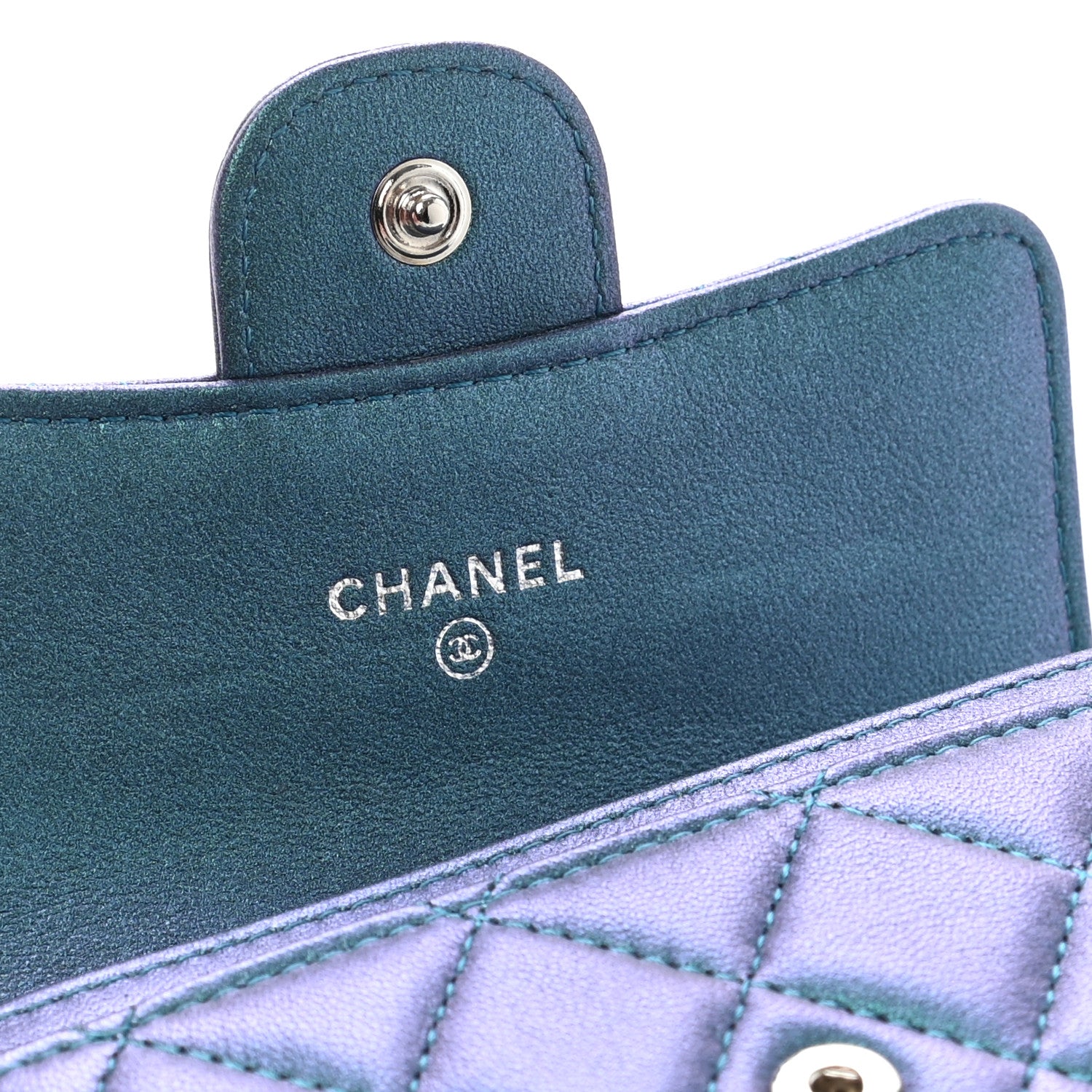 Chanel Iridescent Lambskin Quilted Flap Card Holder Turquoise 9 of 9
