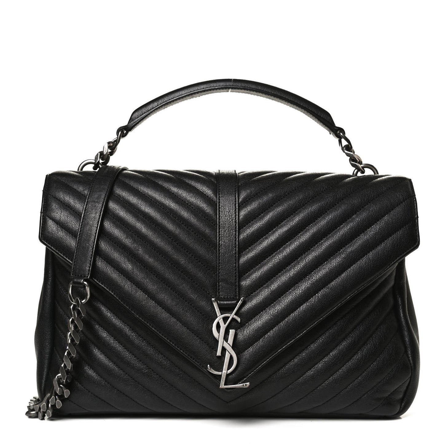 Sheepskin Matelasse Chevron Monogram Large College Satchel Black