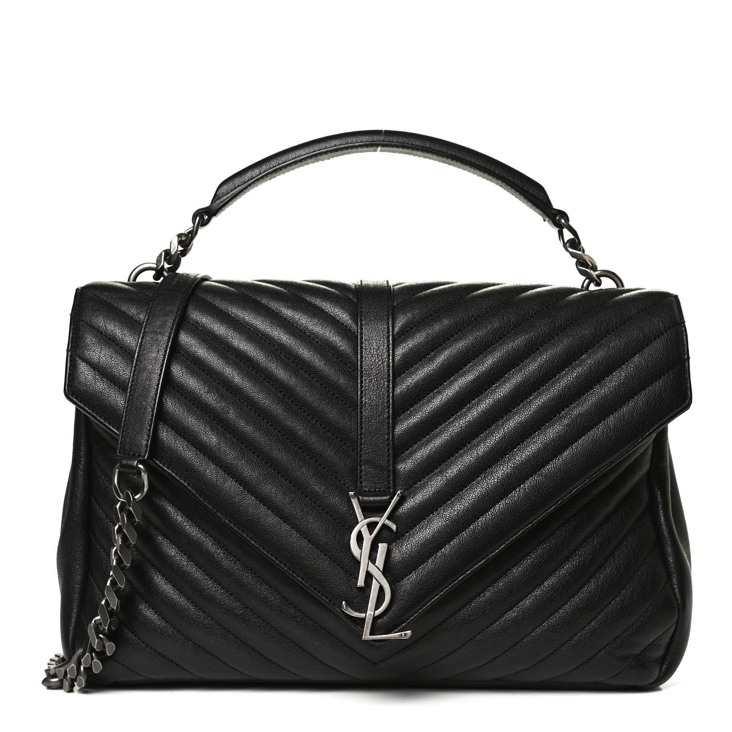 Saint Laurent Sheepskin Matelasse Chevron Monogram Large College Satchel Black 1 of 11