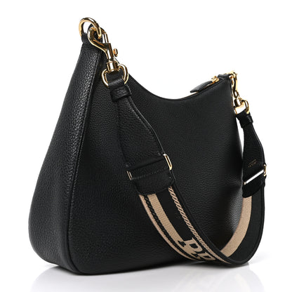 Prada Vitello Daino Soft Zippered Hobo Shoulder Bag Black 3 of 10