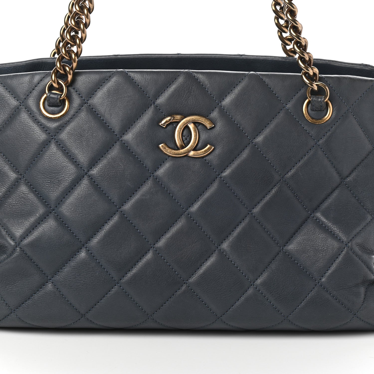 Chanel Calfskin Quilted Small CC Crown Tote Blue 8 of 10