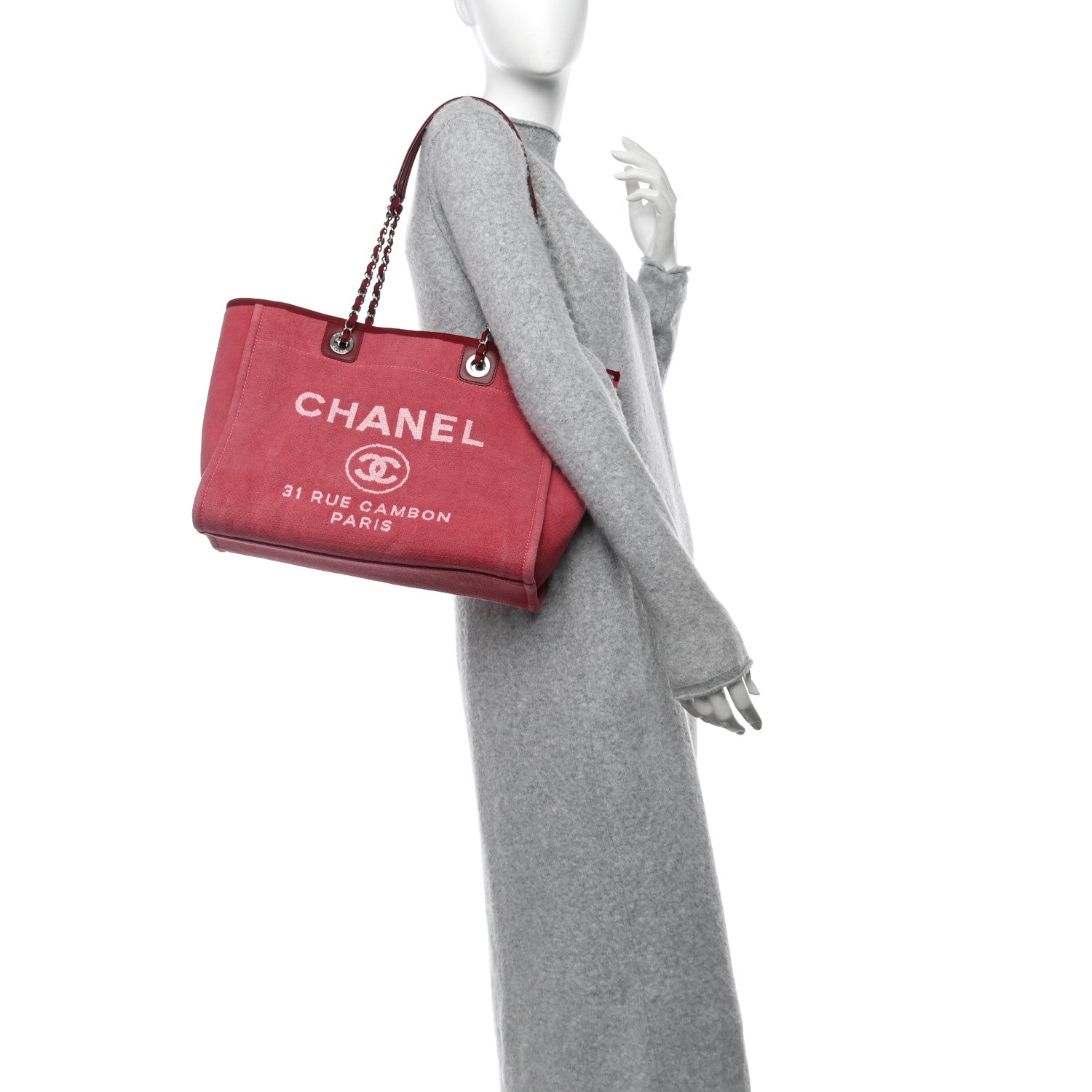 Chanel Canvas Small Deauville Tote Red 2 of 10