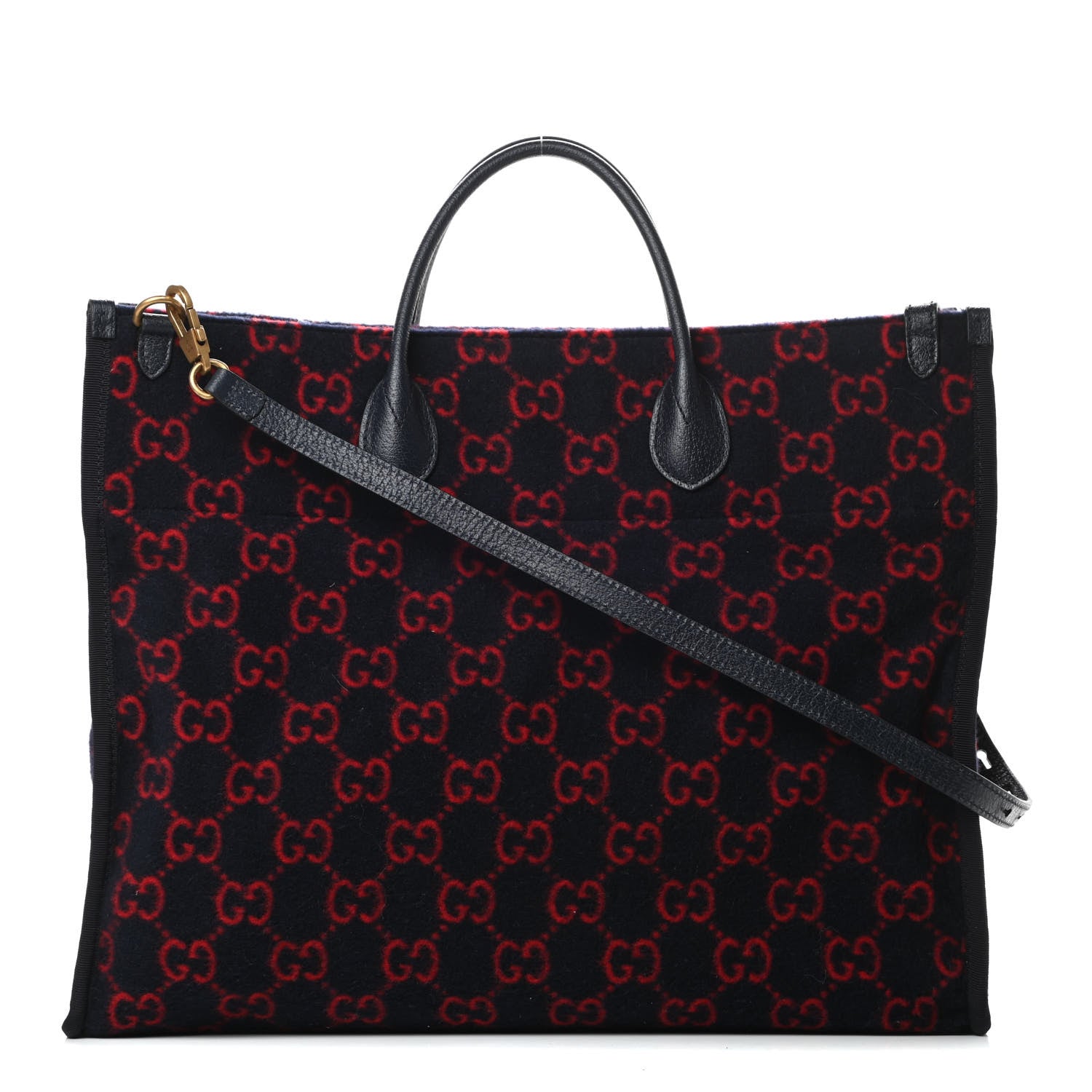 Gucci Covered Wool Textured Dollar Calfskin GG Monogram Large Tote Bag Blue Red 1 of 10