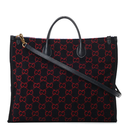 Gucci Covered Wool Textured Dollar Calfskin GG Monogram Large Tote Bag Blue Red 1 of 10