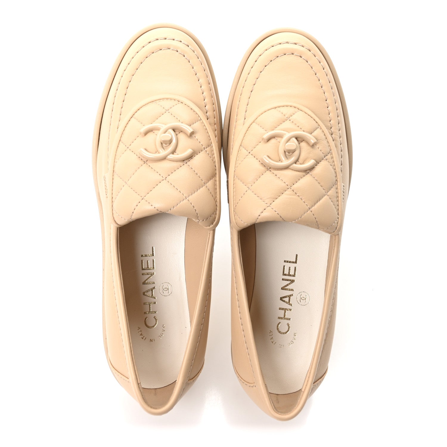 Chanel Lambskin Quilted CC Turnlock Loafers 37.5 Beige 2 of 10