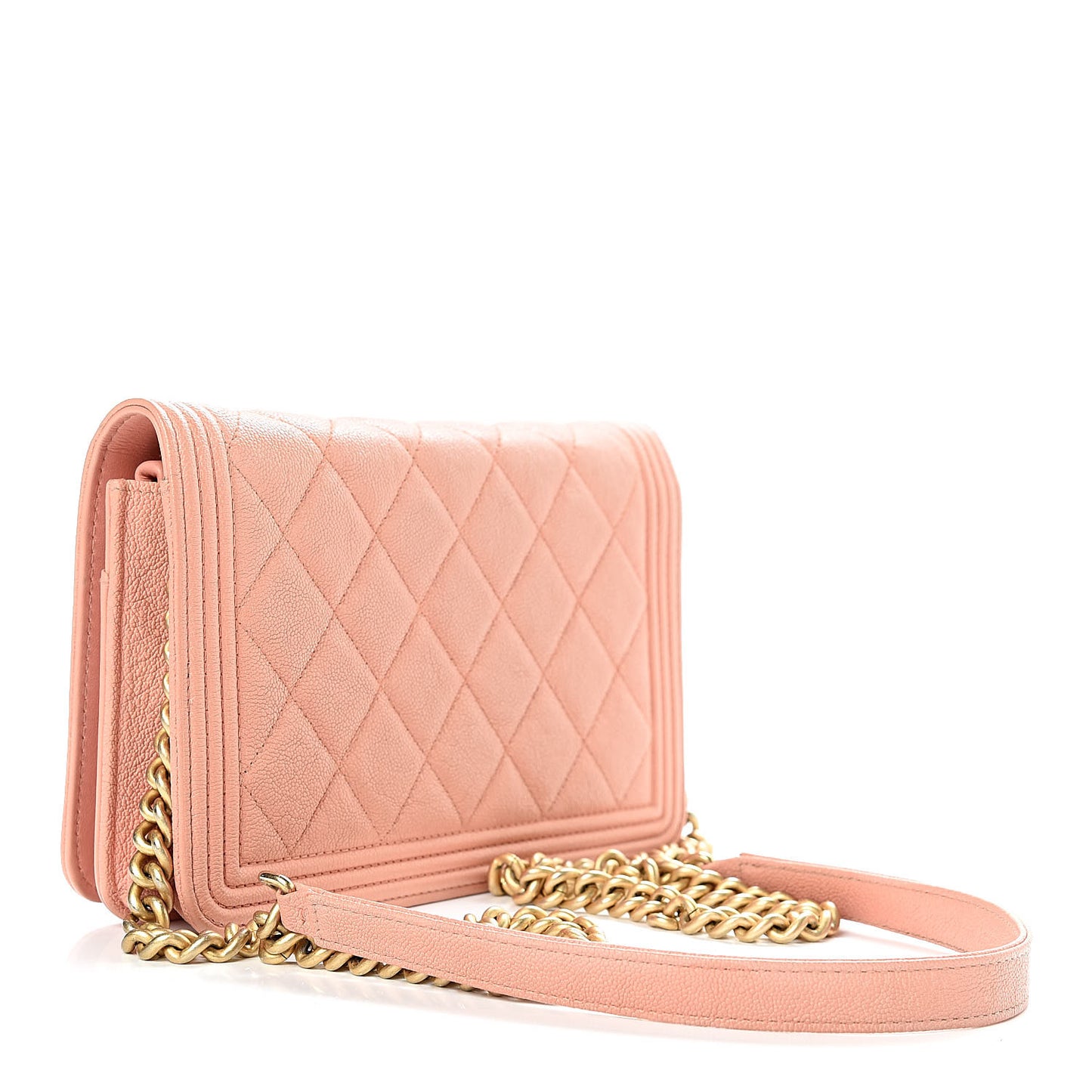 Caviar Quilted Boy Wallet On Chain WOC Light Pink