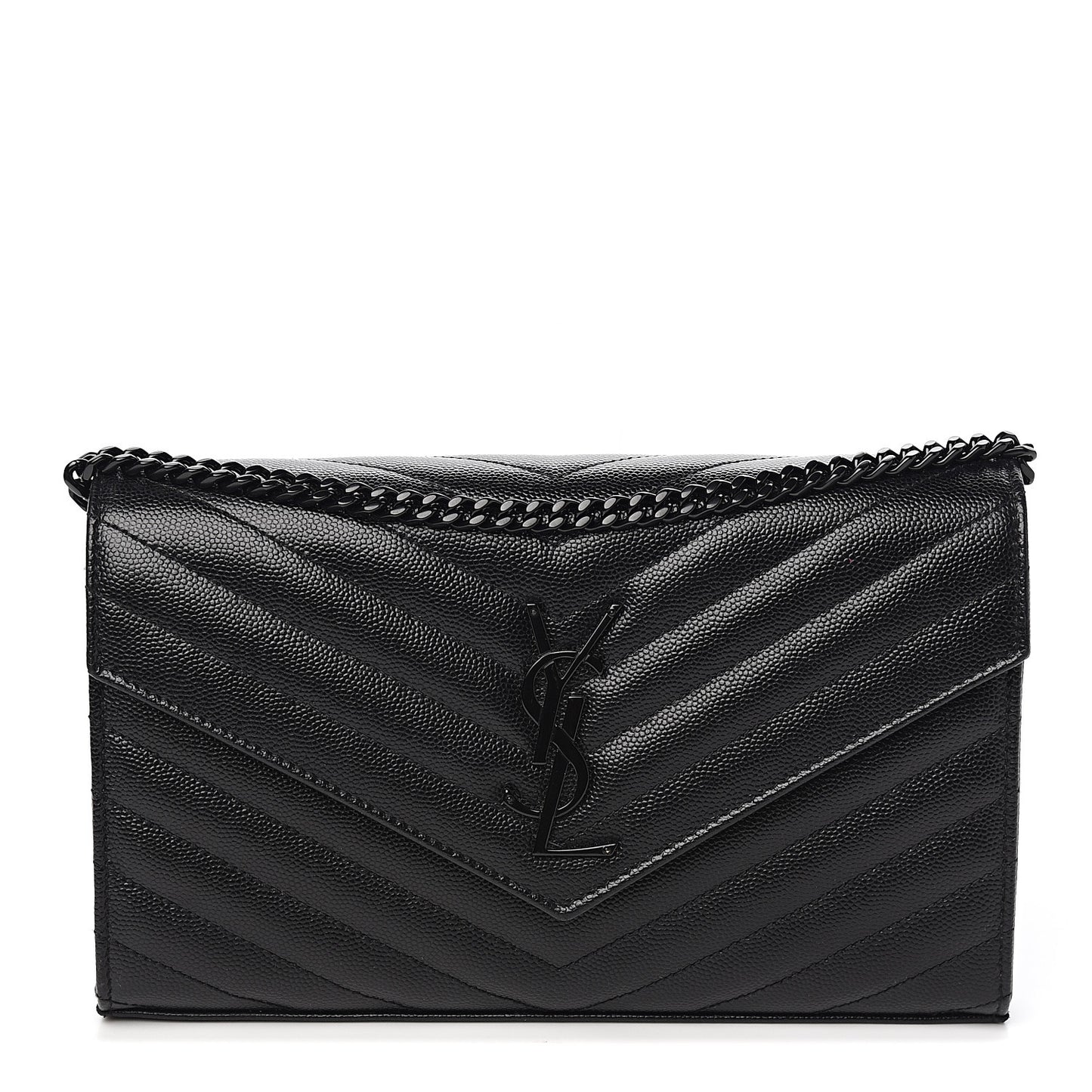 Grain De Poudre Matelasse Chevron Monogram Chain Wallet Black