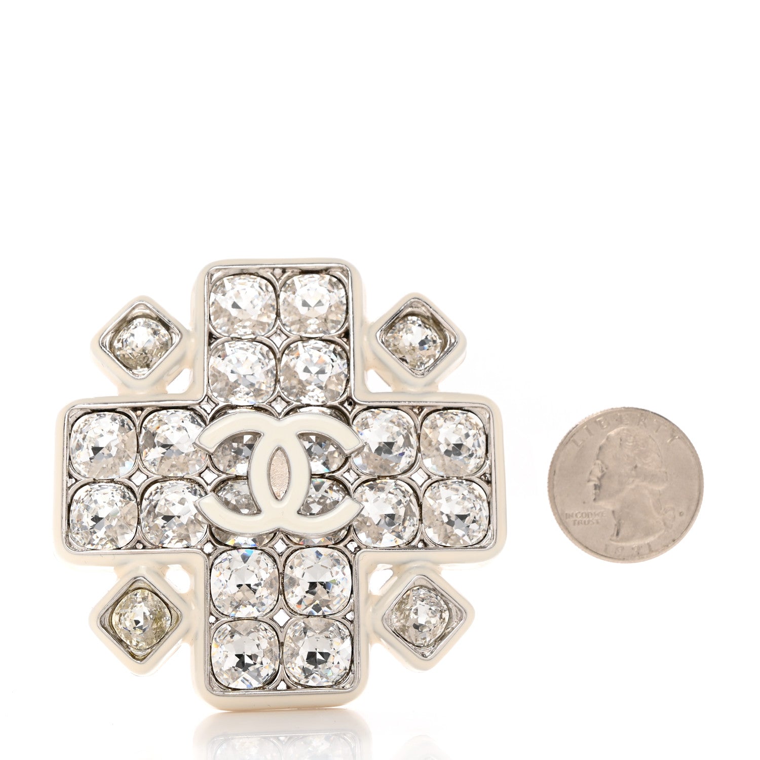 Chanel Crystal Enamel CC Brooch White 3 of 5