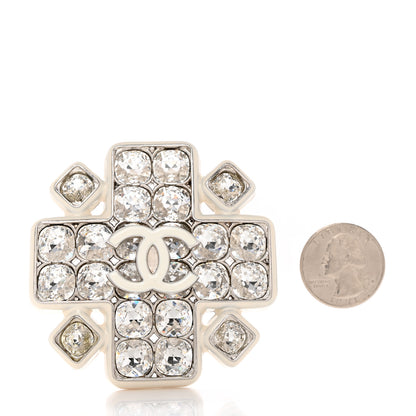 Chanel Crystal Enamel CC Brooch White 3 of 5